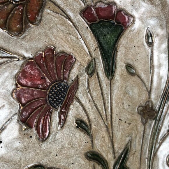 Vintage set of two floral brass and enamel plates - Picture 9 of 16